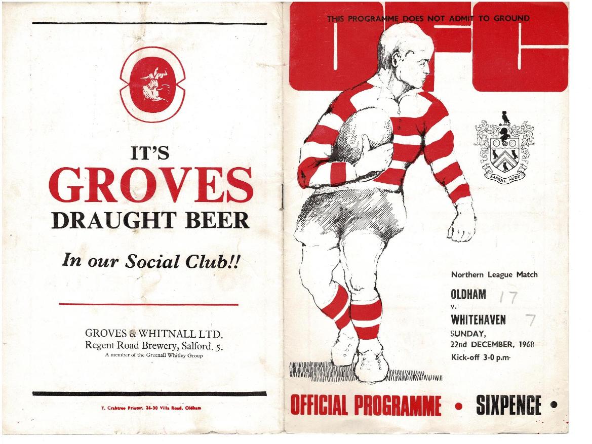 Programme cover: Oldham v Whitehaven, 22 December 1968
