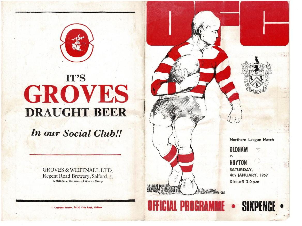 Programme cover: Oldham v Huyton, 4 January 1969