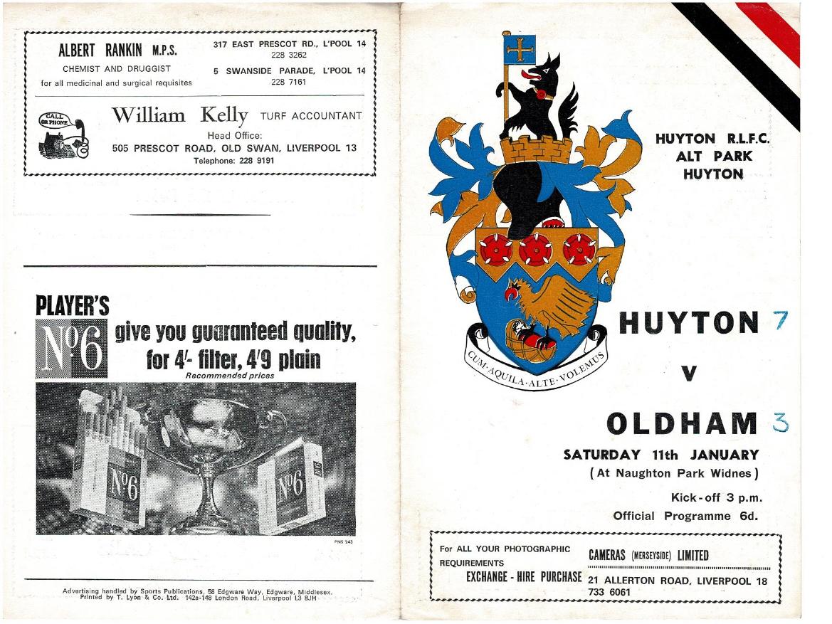 Programme cover: Oldham v Huyton, 11 January 1969