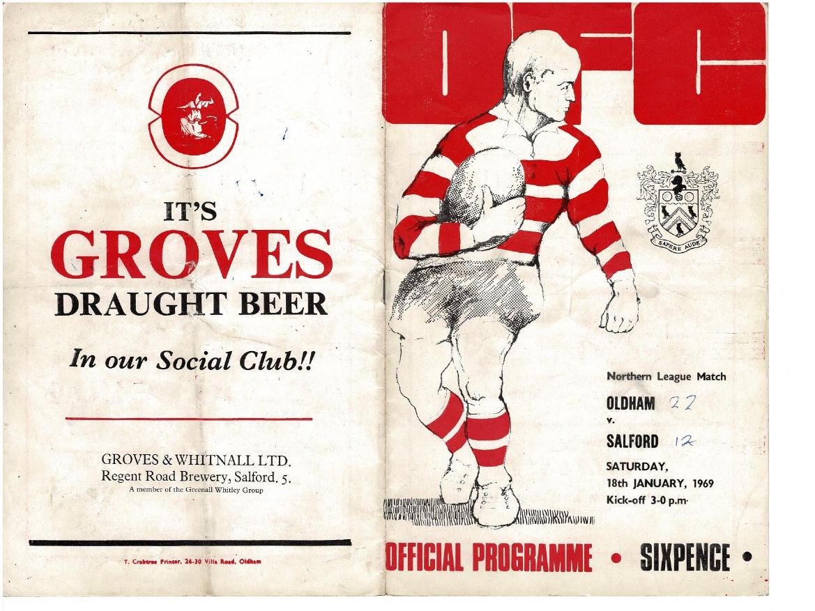 Programme cover: Oldham v Salford, 18 January 1969