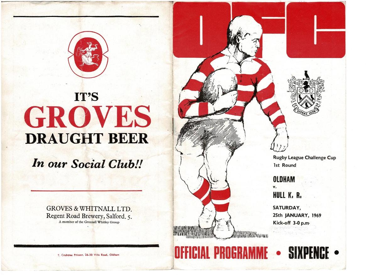 Programme cover: Oldham v Hull Kingston Rovers, 25 January 1969