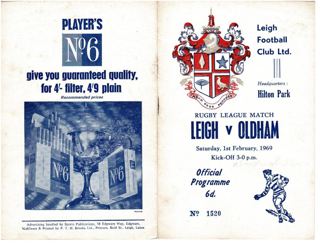 Programme cover: Oldham v Leigh, 1 February 1969