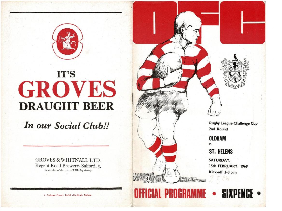 Programme cover: Oldham v St Helens, 25 February 1969