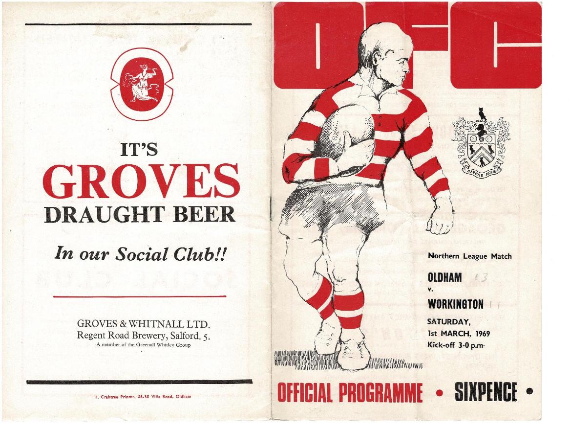 Programme cover: Oldham v Workington Town, 1 March 1969