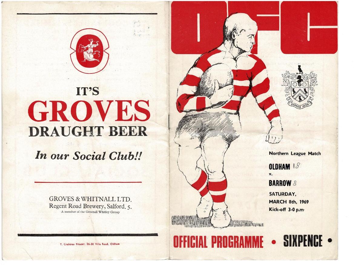 Programme cover: Oldham v Barrow, 8 March 1969