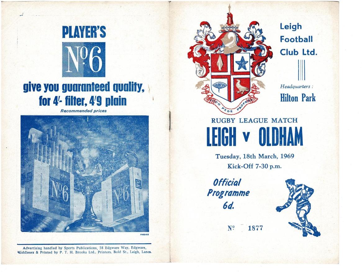 Programme cover: Oldham v Leigh, 18 March 1969