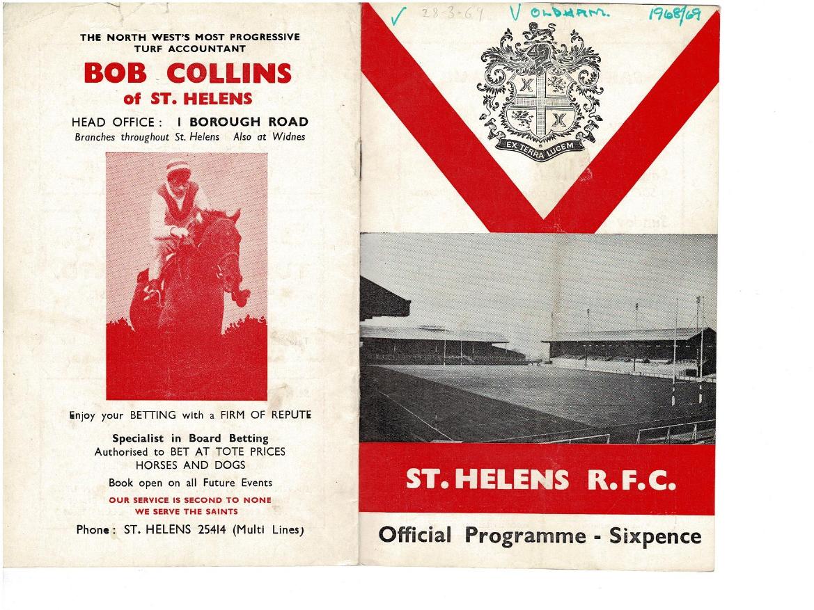 Programme cover: Oldham v St Helens, 28 March 1969