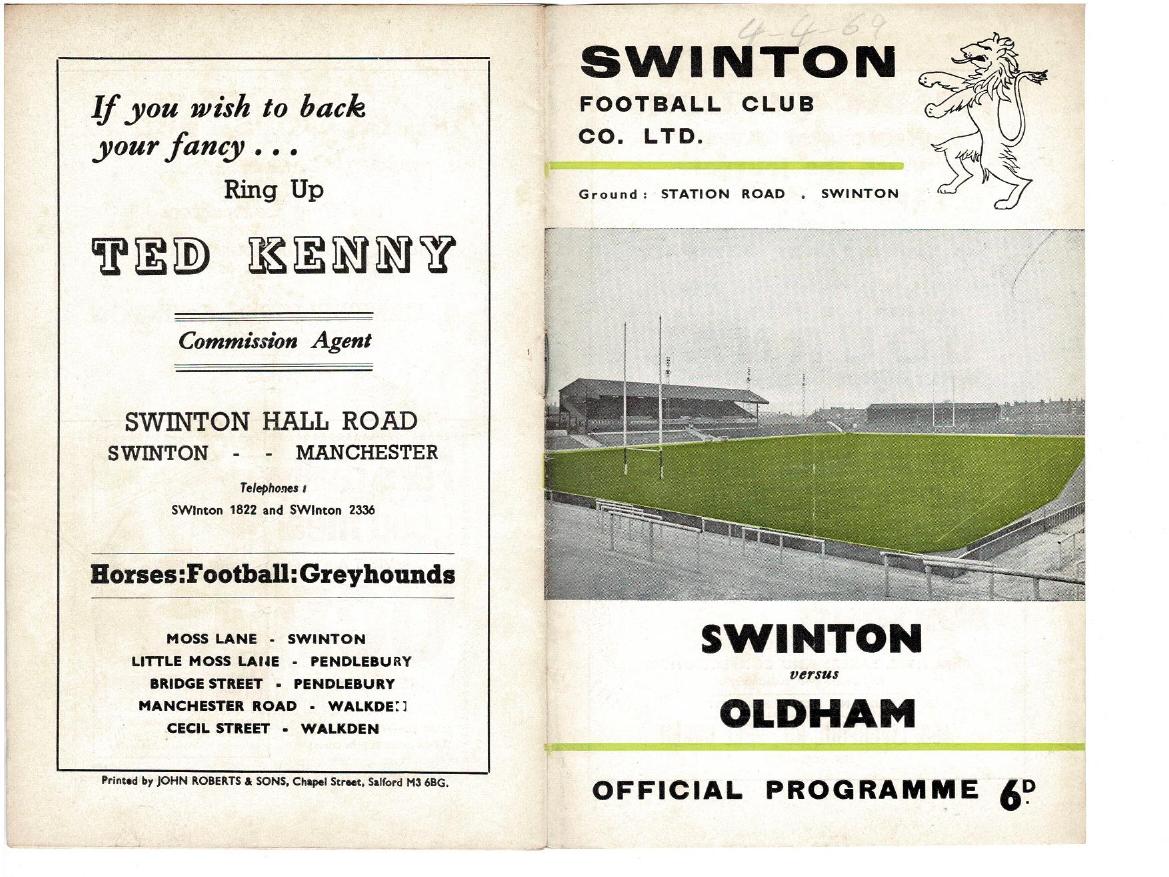 Programme cover: Oldham v Swinton, 4 April 1969