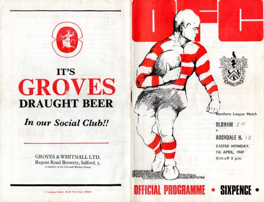 Programme cover: Oldham v Rochdale Hornets, 7 April 1969