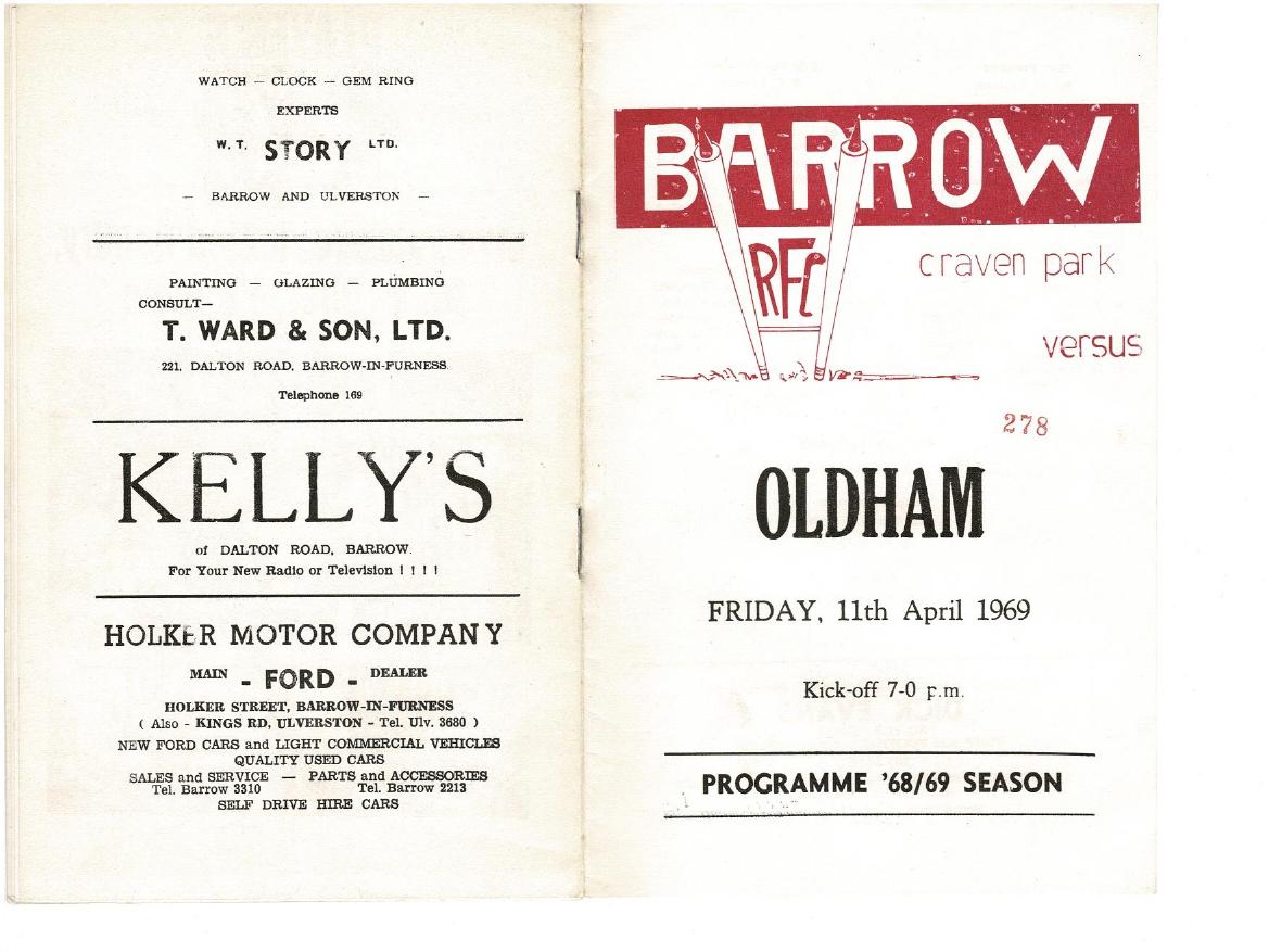 Programme cover: Oldham v Barrow, 11 April 1969