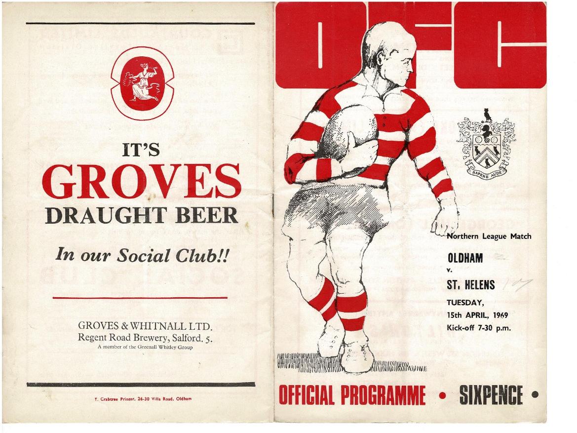 Programme cover: Oldham v St Helens, 15 April 1969