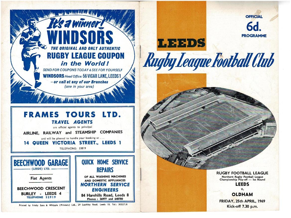 Programme cover: Oldham v Leeds, 25 April 1969