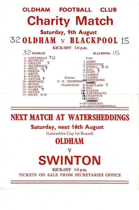 Programme cover: Oldham v Blackpool Borough, 9 August 1969