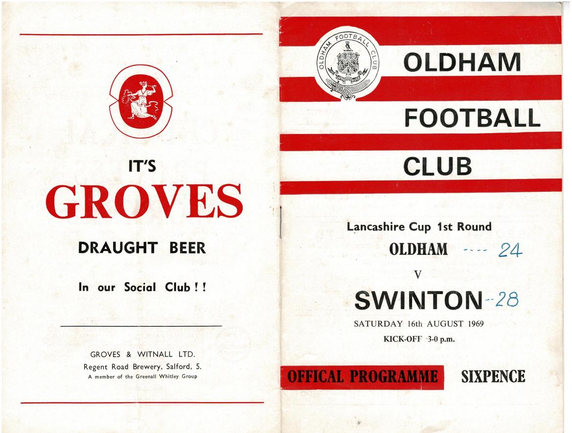 Programme cover: Oldham v Swinton, 16 August 1969