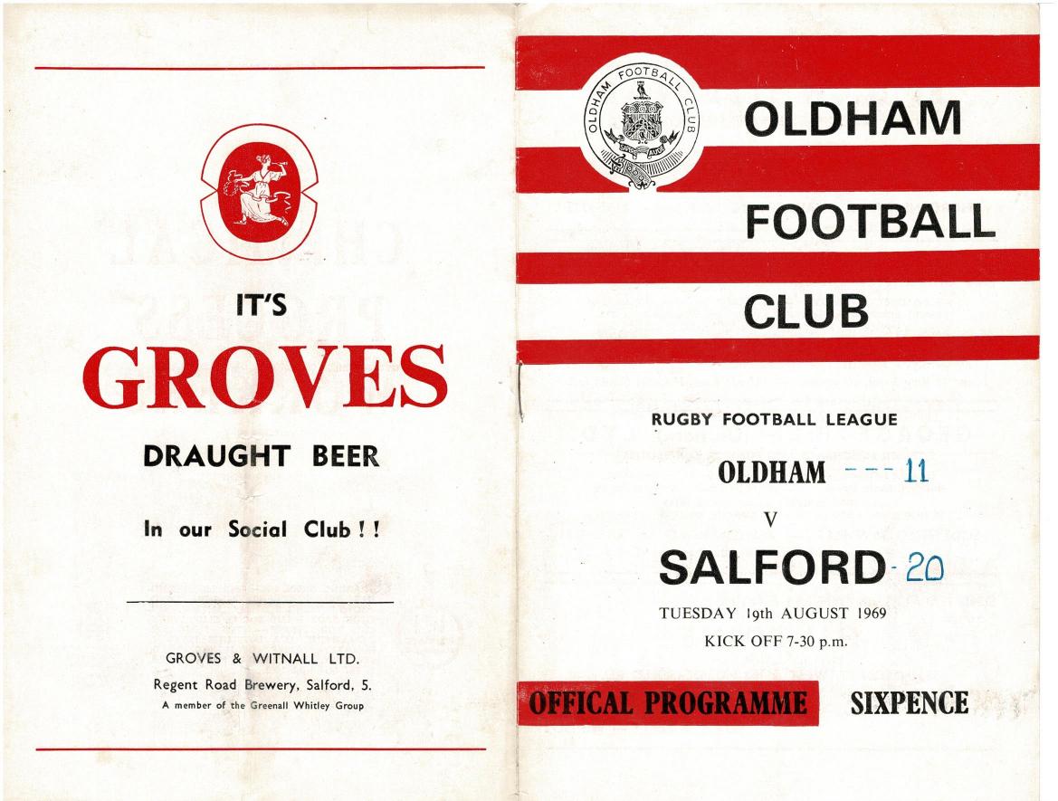 Programme cover: Oldham v Salford, 19 August 1969
