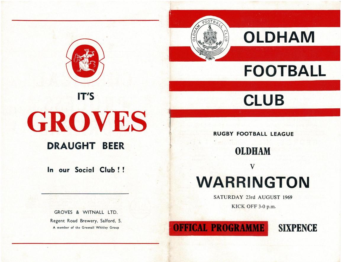 Programme cover: Oldham v Warrington, 23 August 1969