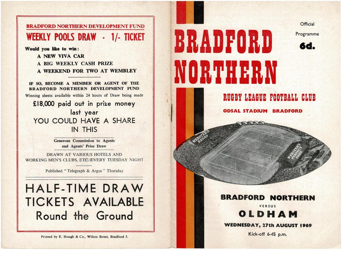 Programme cover: Oldham v Bradford Northern, 27 August 1969