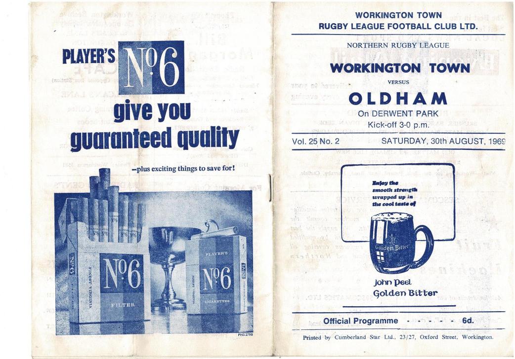 Programme cover: Oldham v Workington Town, 30 August 1969