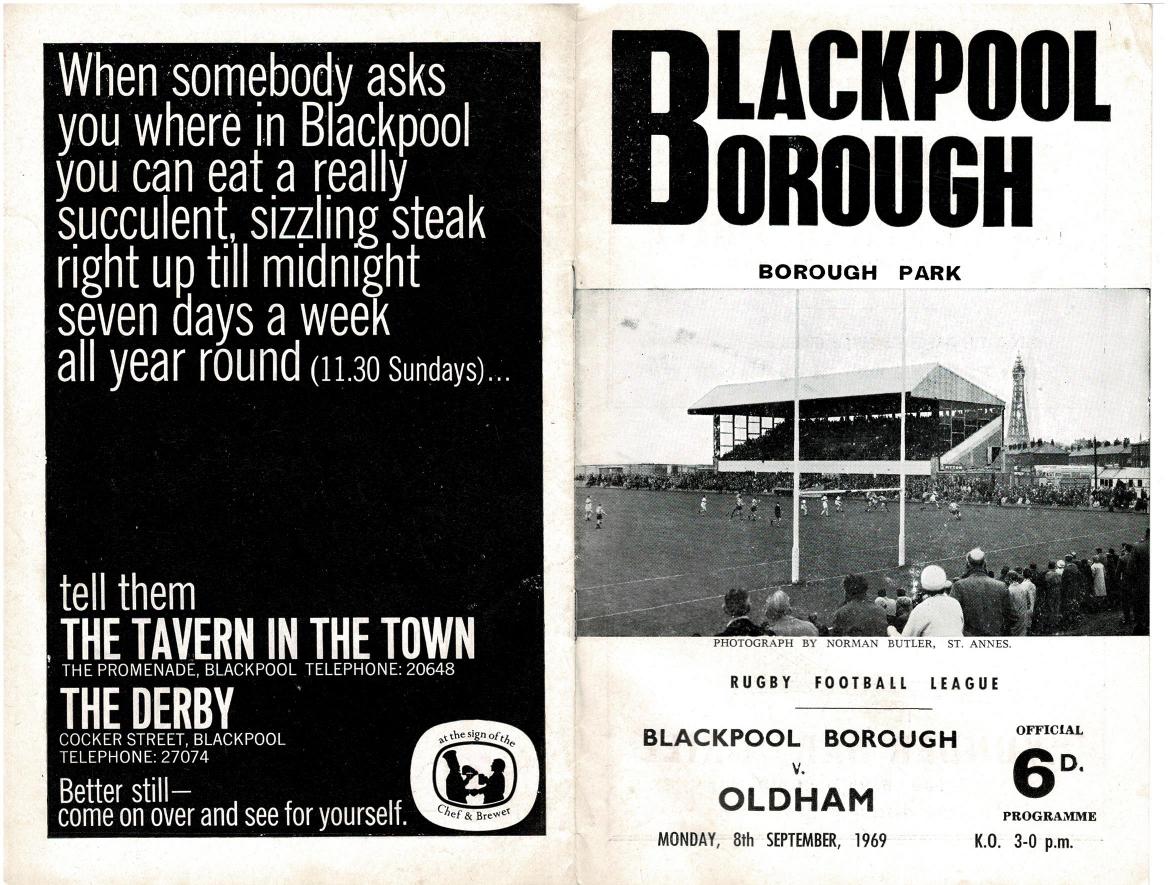 Programme cover: Oldham v Blackpool Borough, 8 September 1969