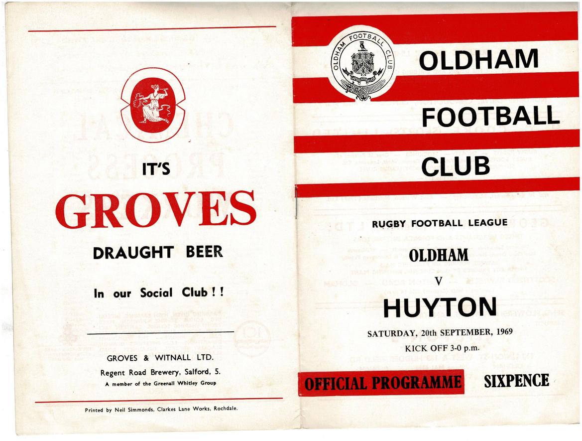 Programme cover: Oldham v Huyton, 20 September 1969