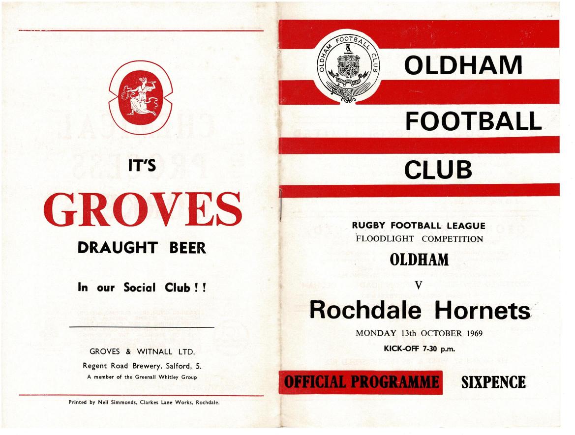 Programme cover: Oldham v Rochdale Hornets, 13 October 1969