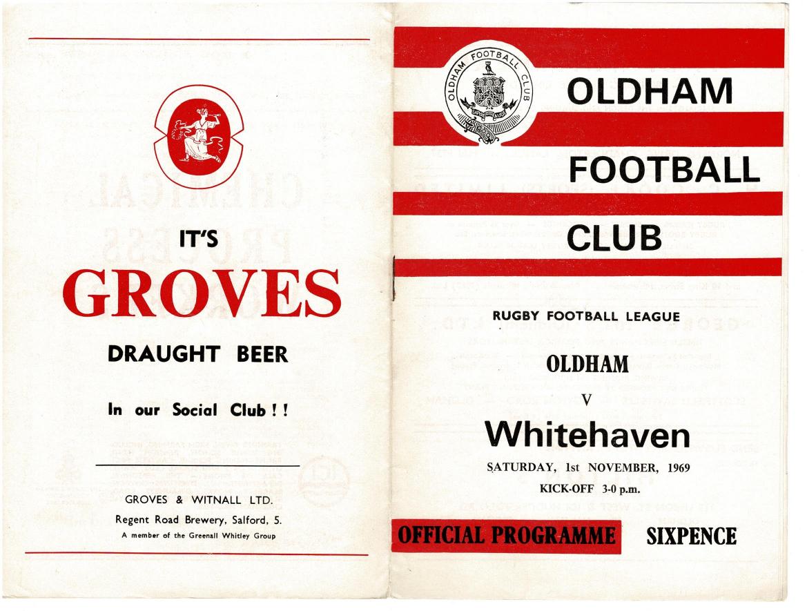 Programme cover: Oldham v Whitehaven, 1 November 1969