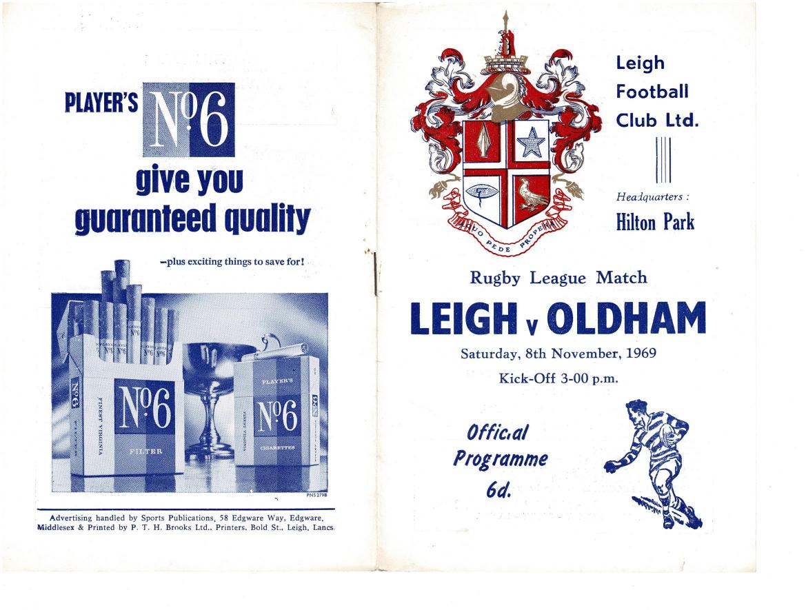 Programme cover: Oldham v Leigh, 8 November 1969