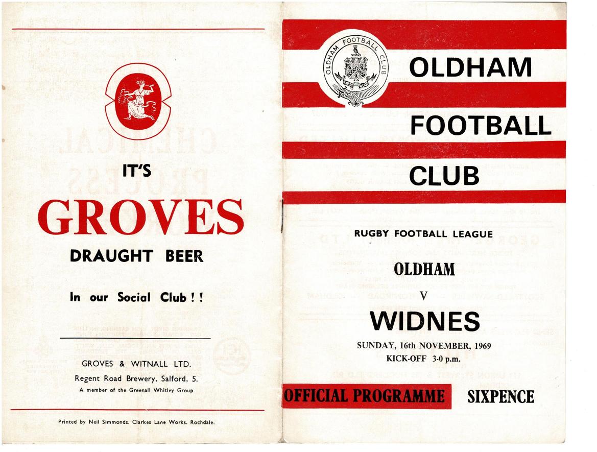 Programme cover: Oldham v Widnes, 16 November 1969