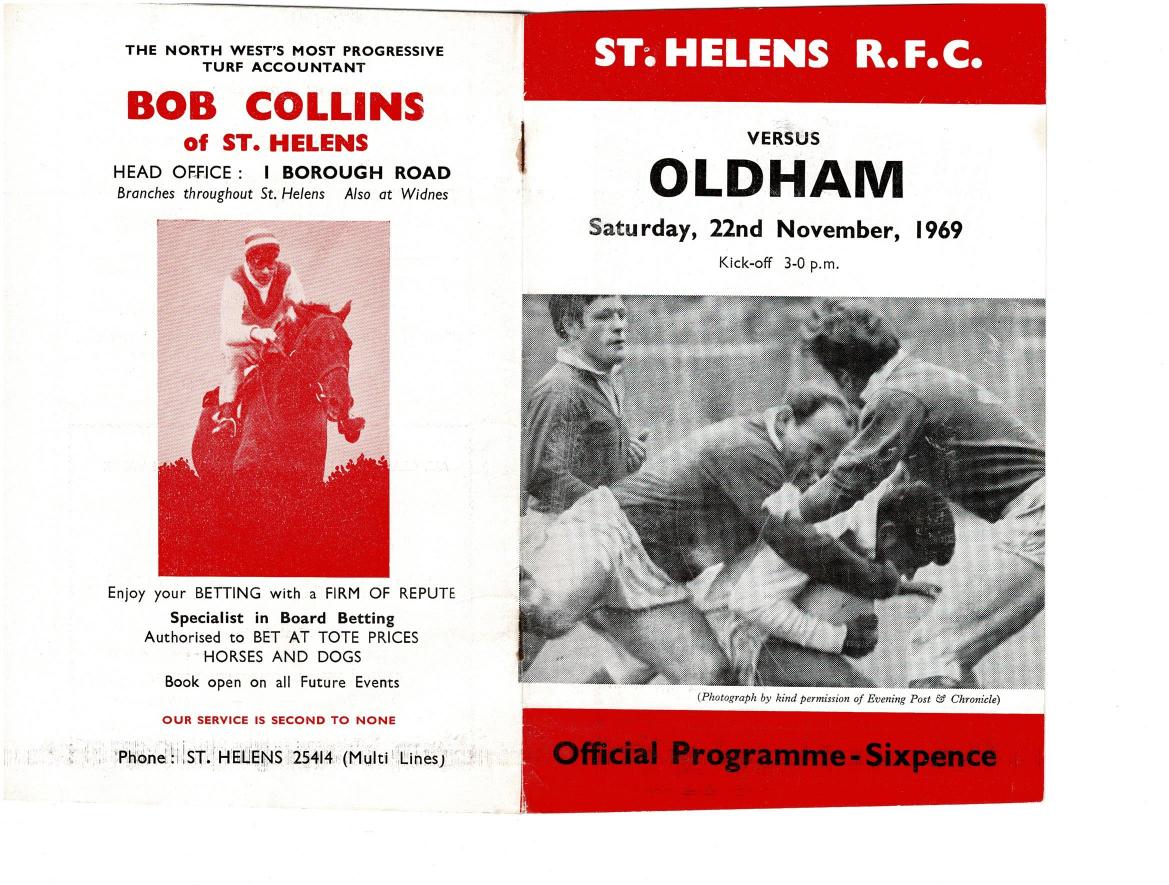 Programme cover: Oldham v St Helens, 22 November 1969