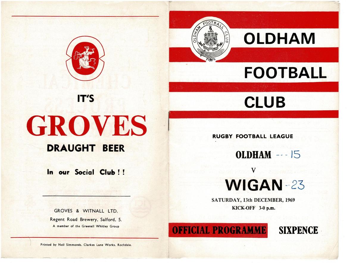 Programme cover: Oldham v Wigan, 13 December 1969