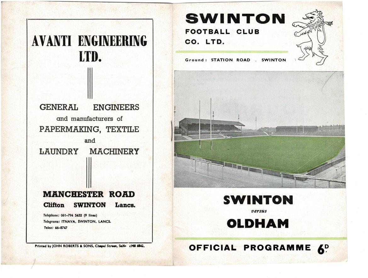 Programme cover: Oldham v Swinton, 26 December 1969