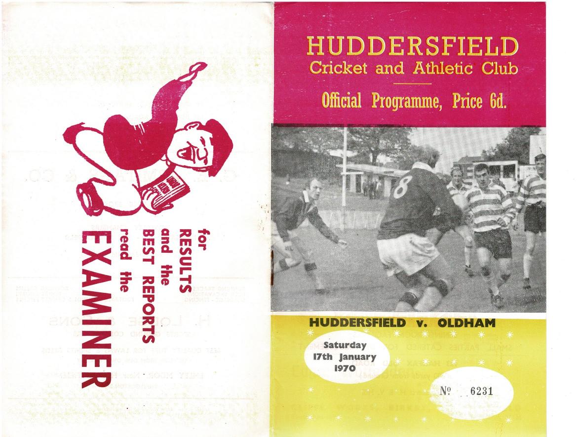 Programme cover: Oldham v Huddersfield, 17 January 1970