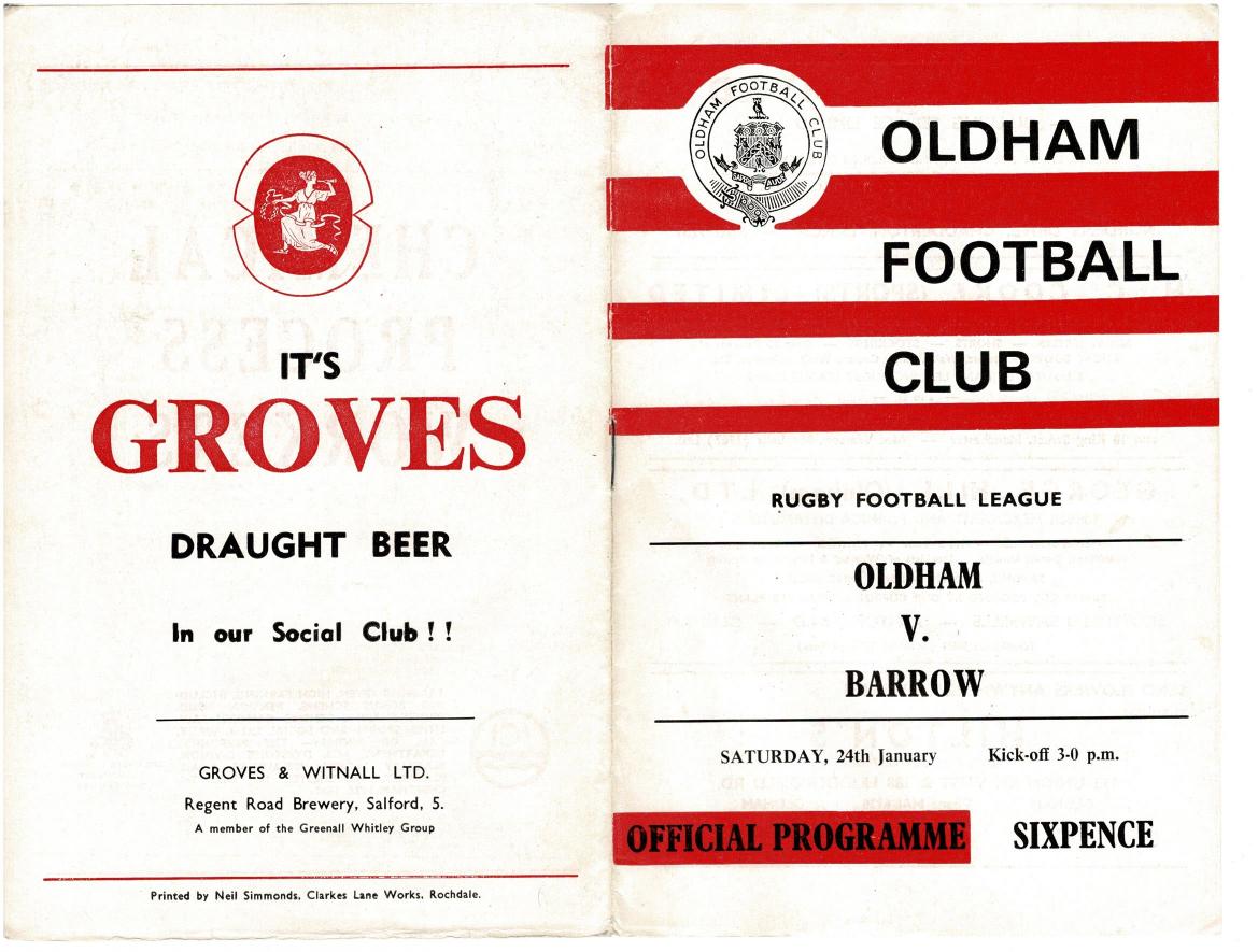 Programme cover: Oldham v Barrow, 24 January 1970