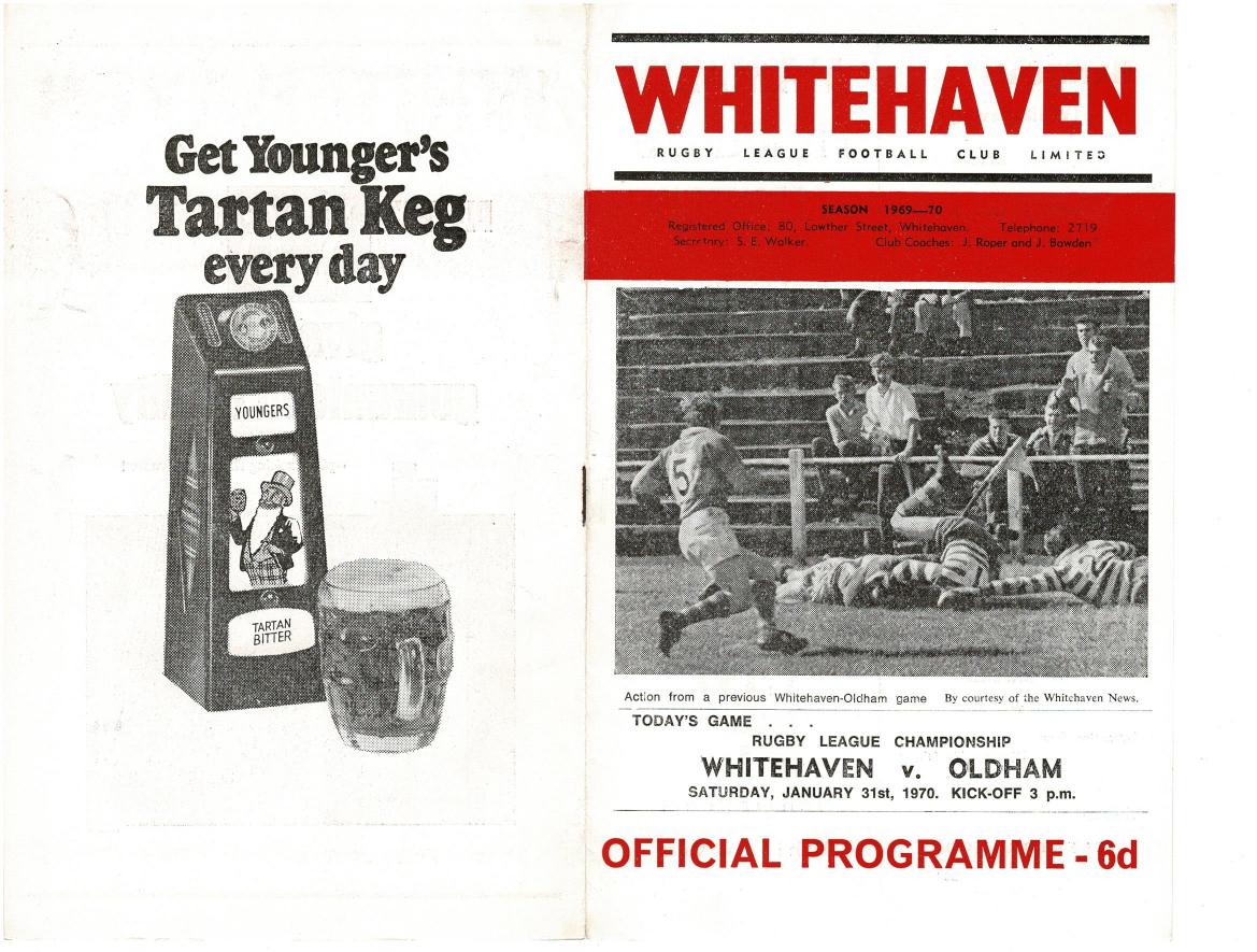 Programme cover: Oldham v Whitehaven, 31 January 1970