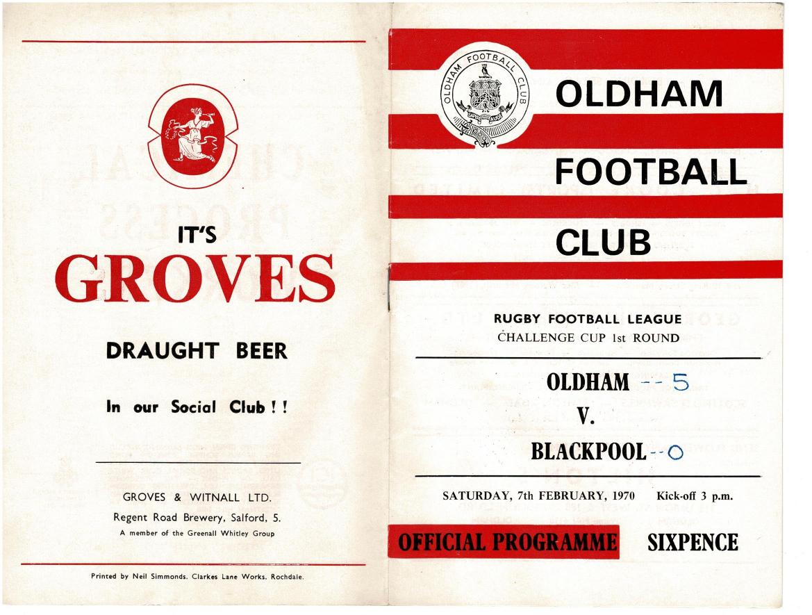 Programme cover: Oldham v Blackpool Borough, 7 February 1970