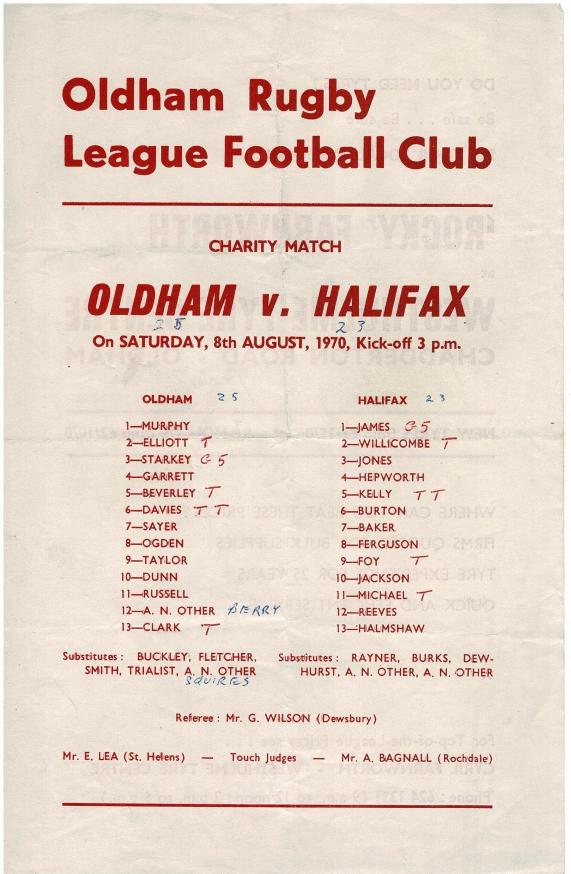 Programme cover: Oldham v Halifax, 8 August 1970