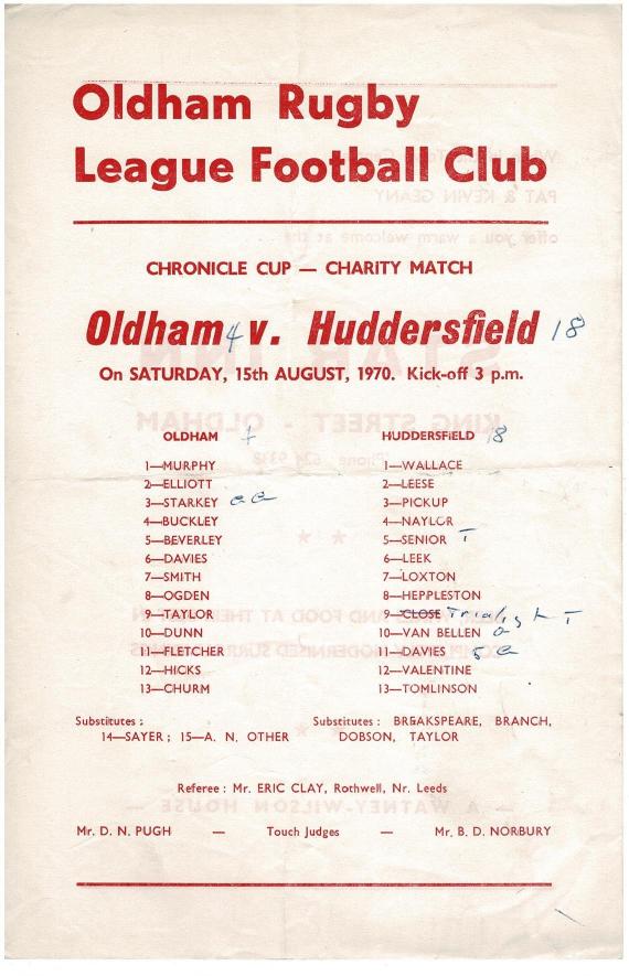 Programme cover: Oldham v Huddersfield, 15 August 1970