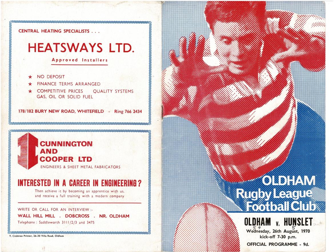 Programme cover: Oldham v Hunslet, 26 August 1970
