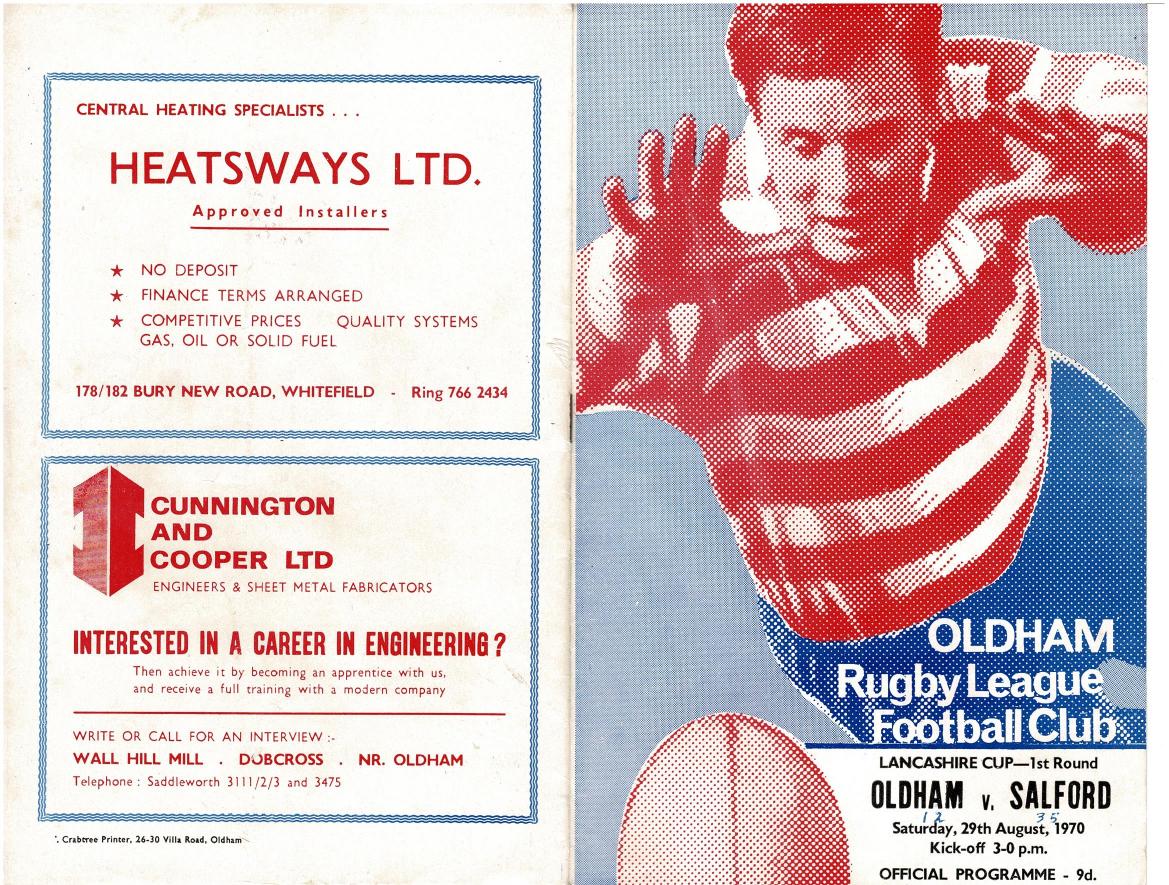 Programme cover: Oldham v Salford, 29 August 1970