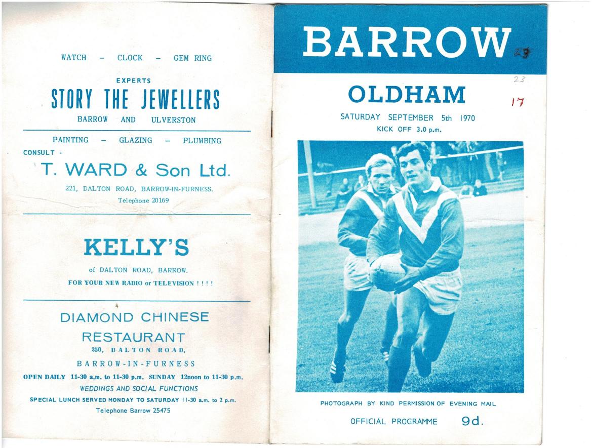 Programme cover: Oldham v Barrow, 5 September 1970