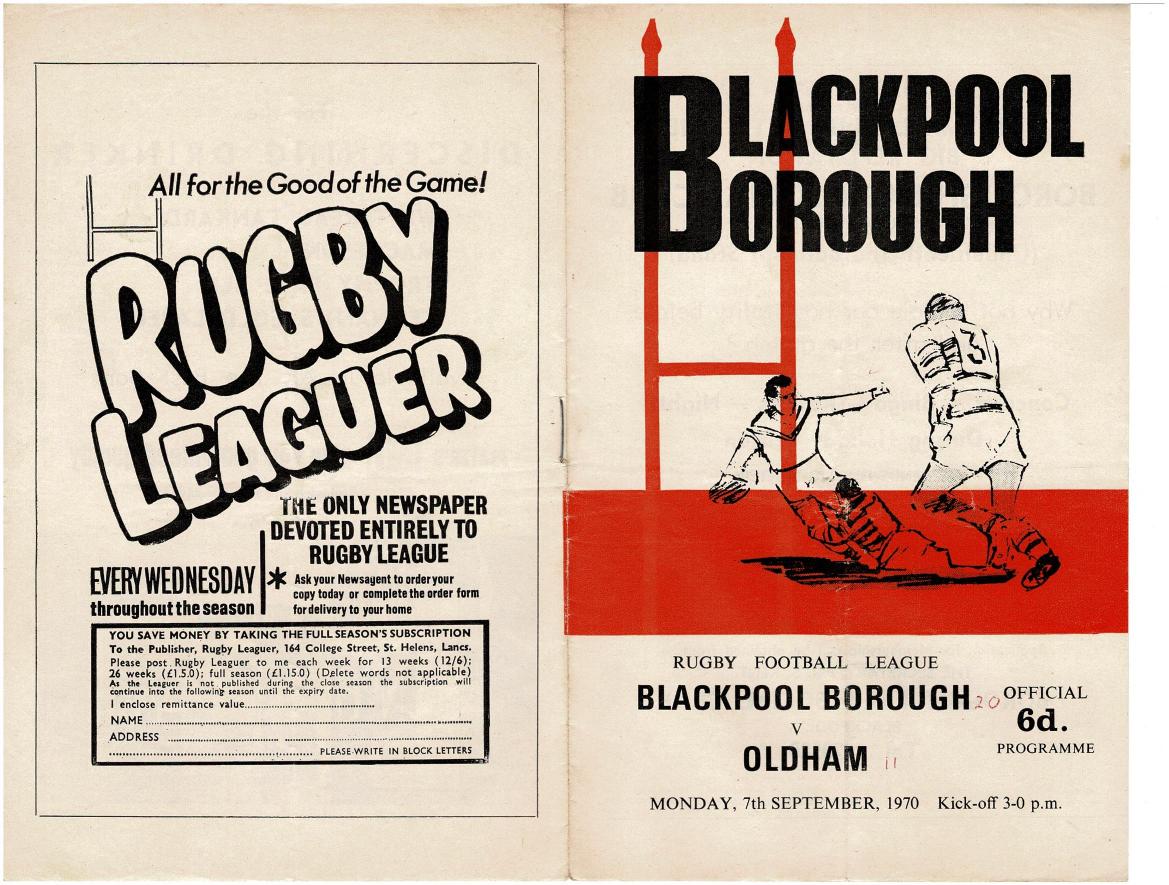 Programme cover: Oldham v Blackpool Borough, 7 September 1970
