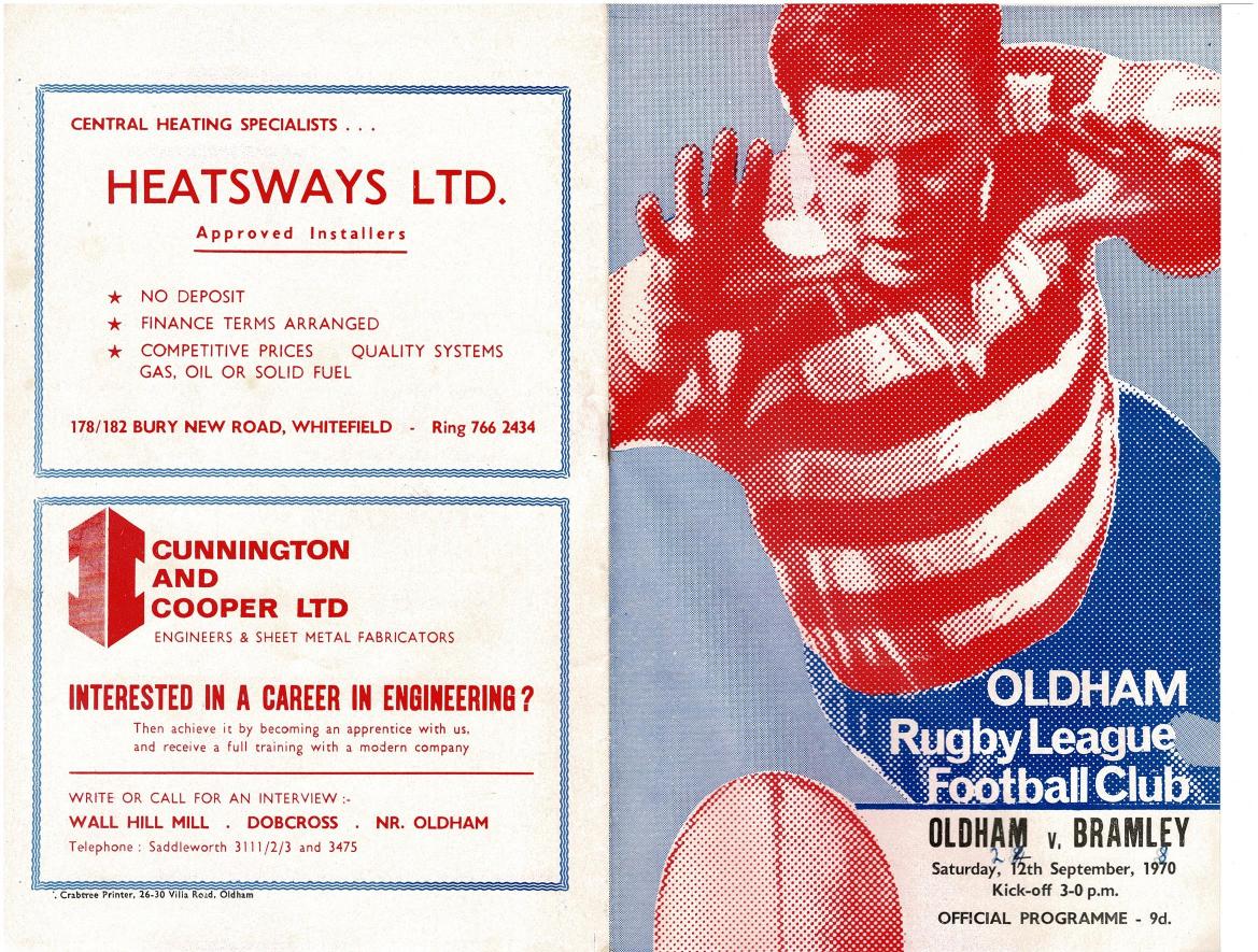 Programme cover: Oldham v Bramley, 12 September 1970