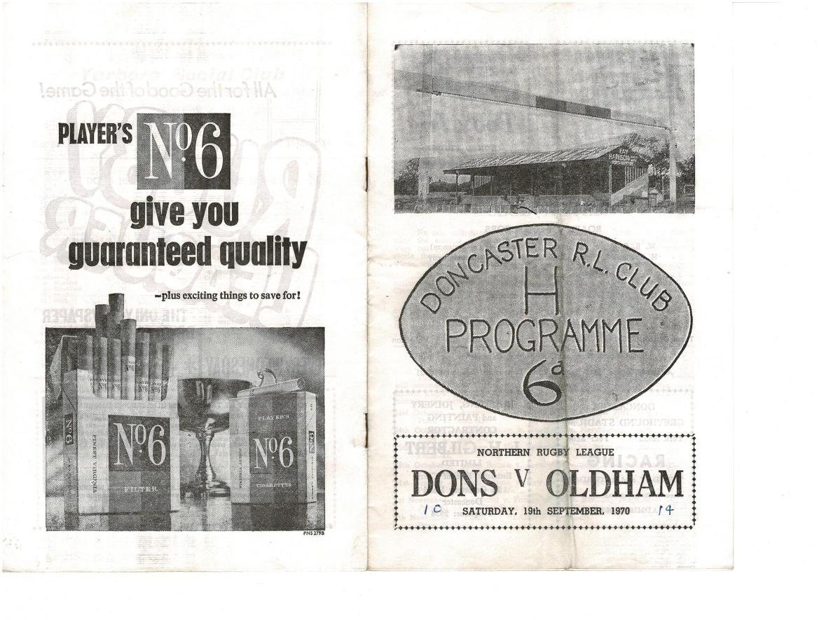 Programme cover: Oldham v Doncaster, 19 September 1970