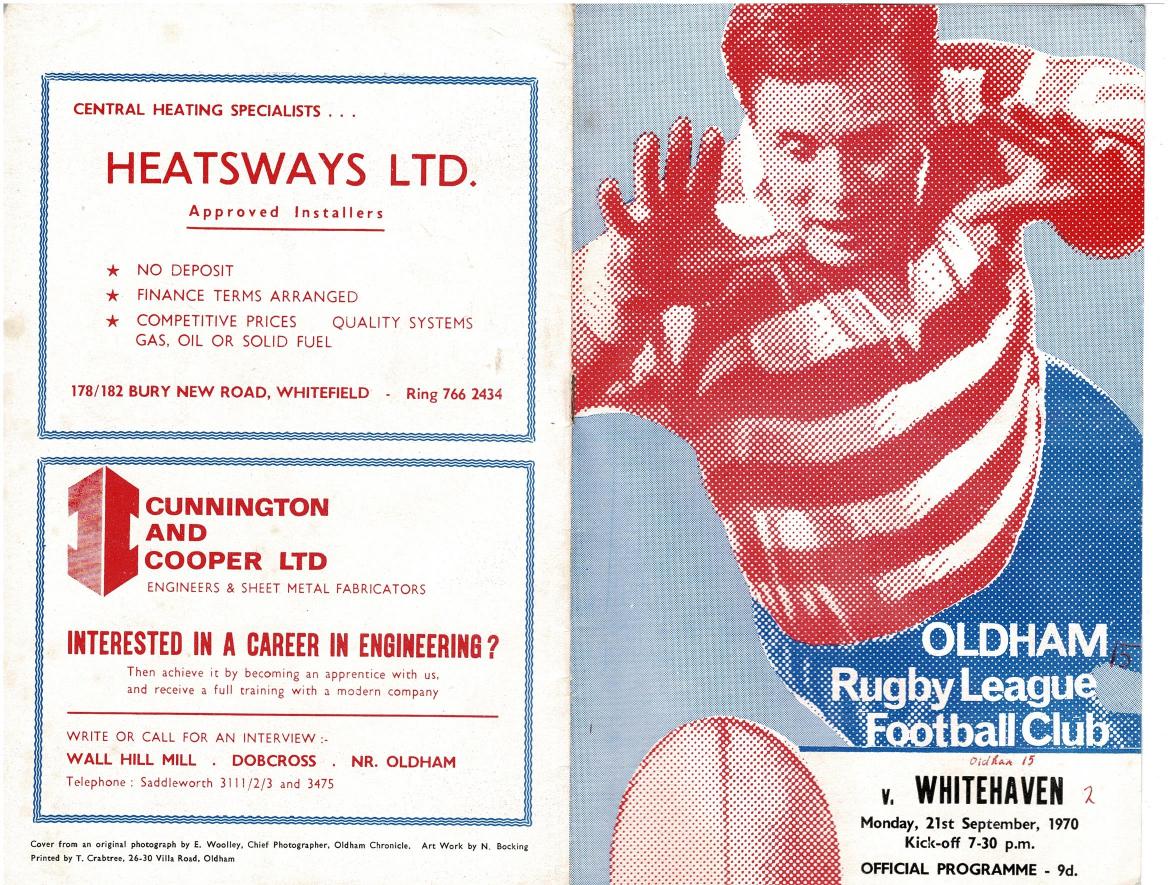 Programme cover: Oldham v Whitehaven, 21 September 1970