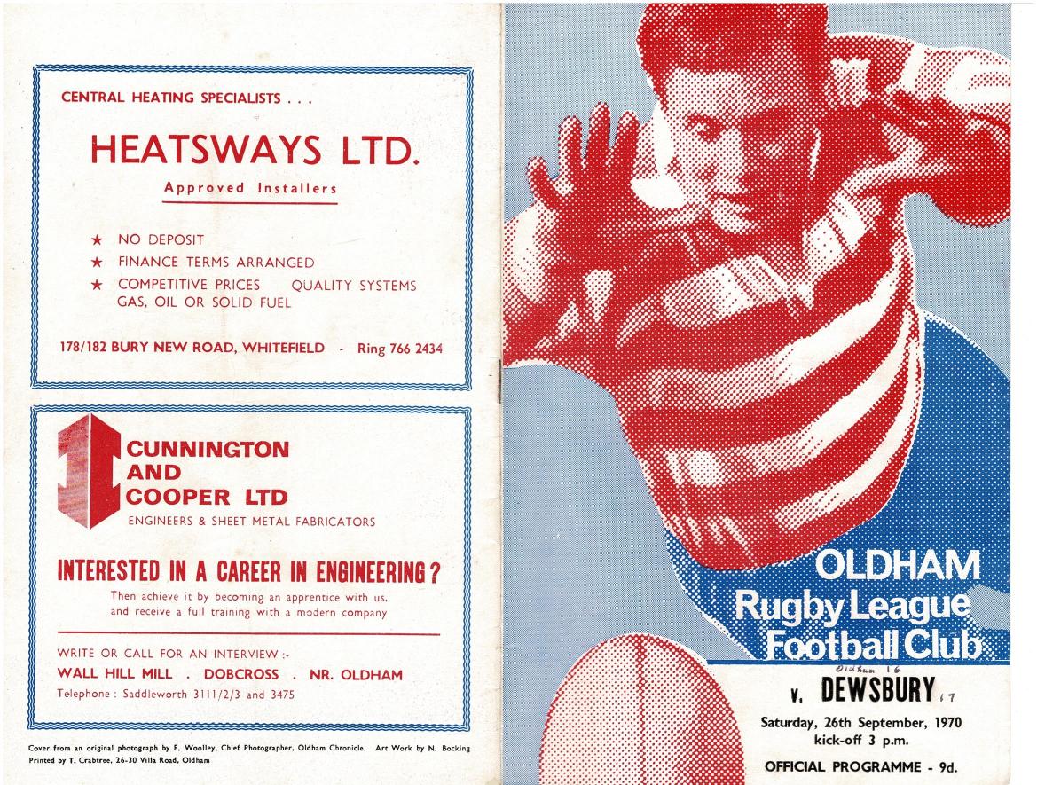 Programme cover: Oldham v Dewsbury, 26 September 1970