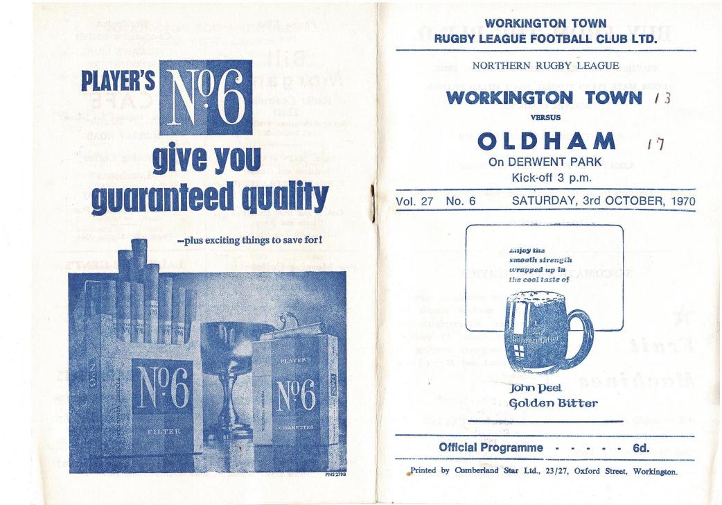 Programme cover: Oldham v Workington Town, 3 October 1970