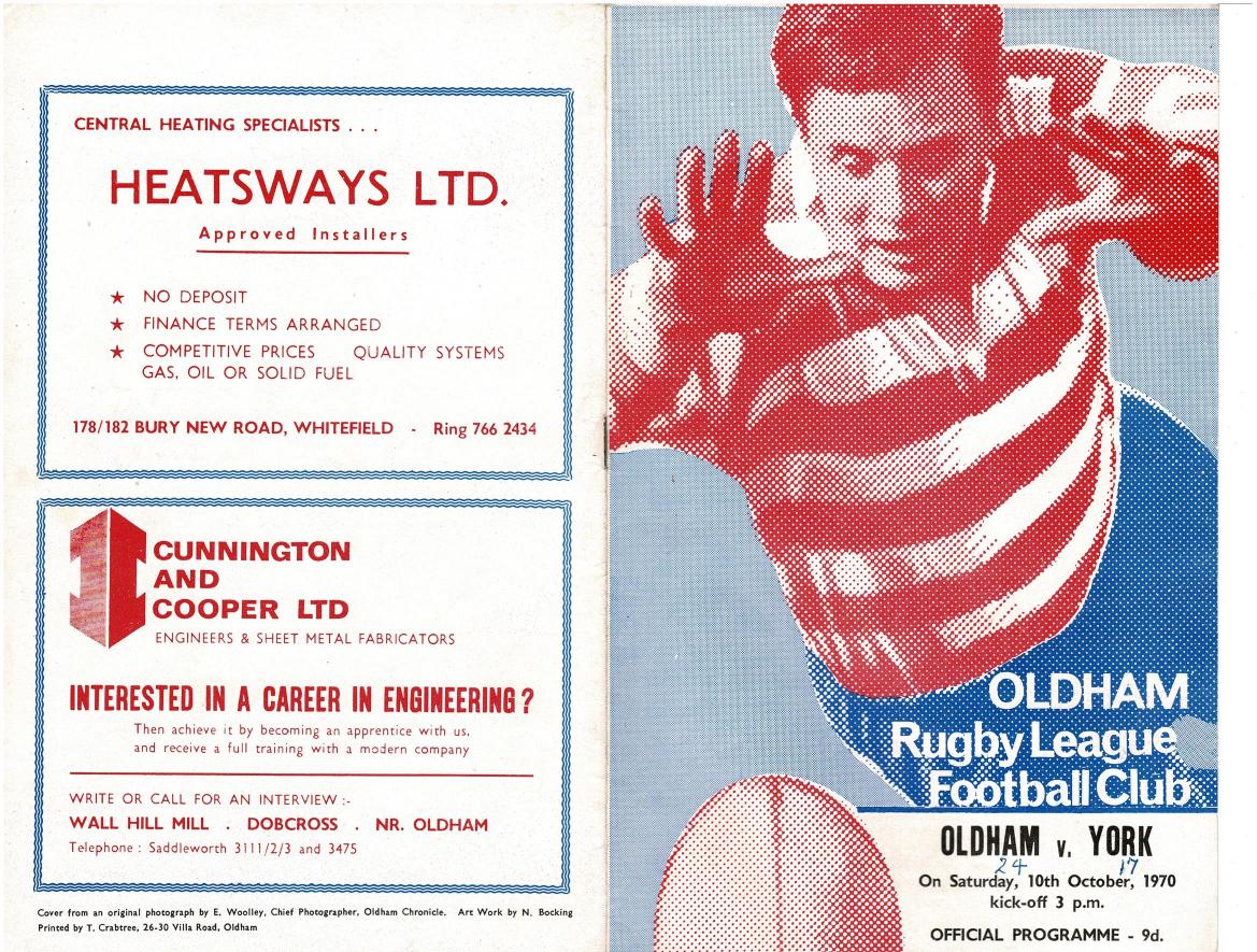 Programme cover: Oldham v York, 10 October 1970