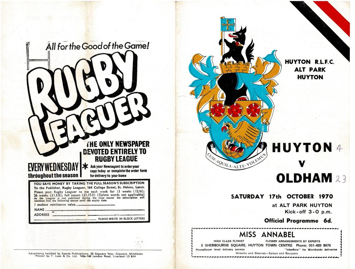 Programme cover: Oldham v Huyton, 17 October 1970