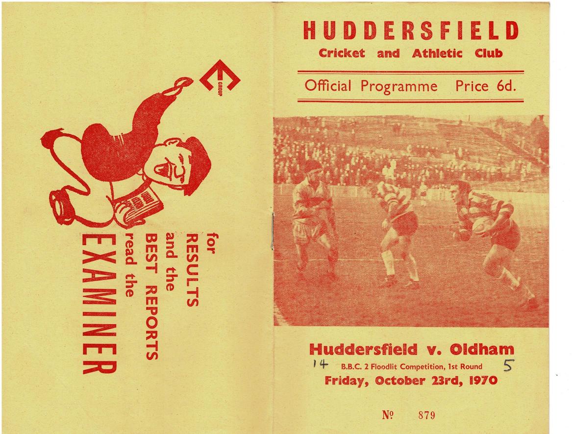 Programme cover: Oldham v Huddersfield, 23 October 1970
