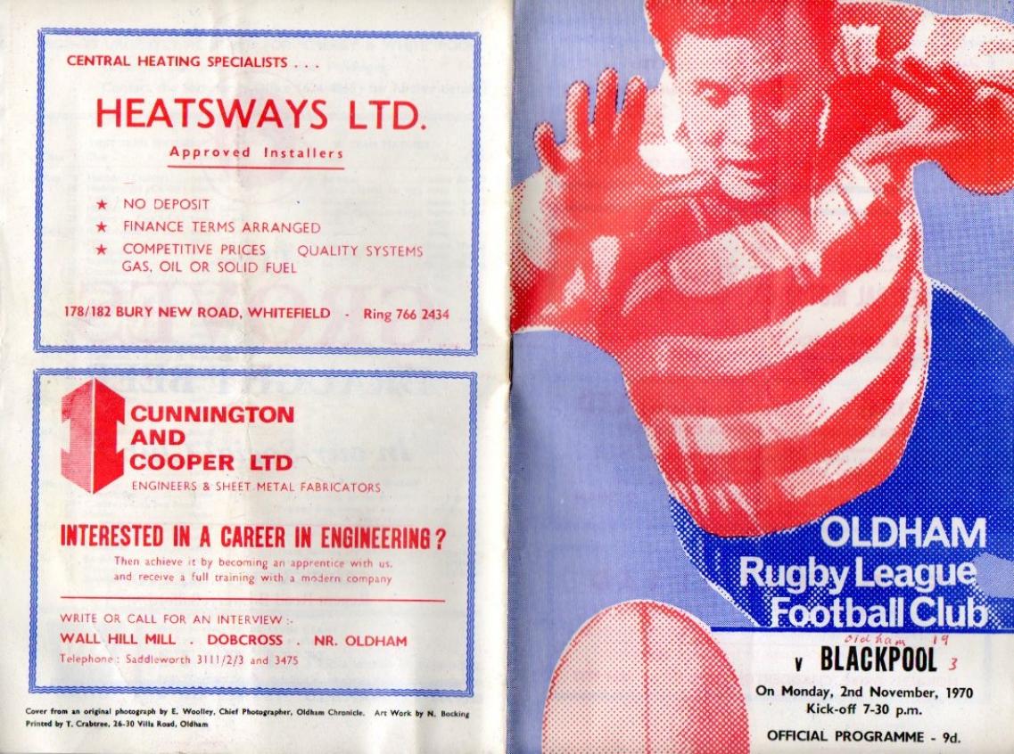 Programme cover: Oldham v Blackpool Borough, 2 November 1970